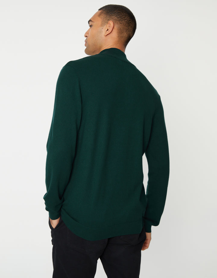 Green Funnel Neck Quarter Zip Knitted Jumper