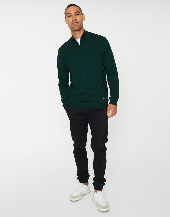 Green Funnel Neck Quarter Zip Knitted Jumper