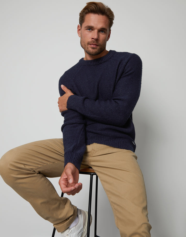 Navy Twist Raglan Sleeve Crew Neck Jumper