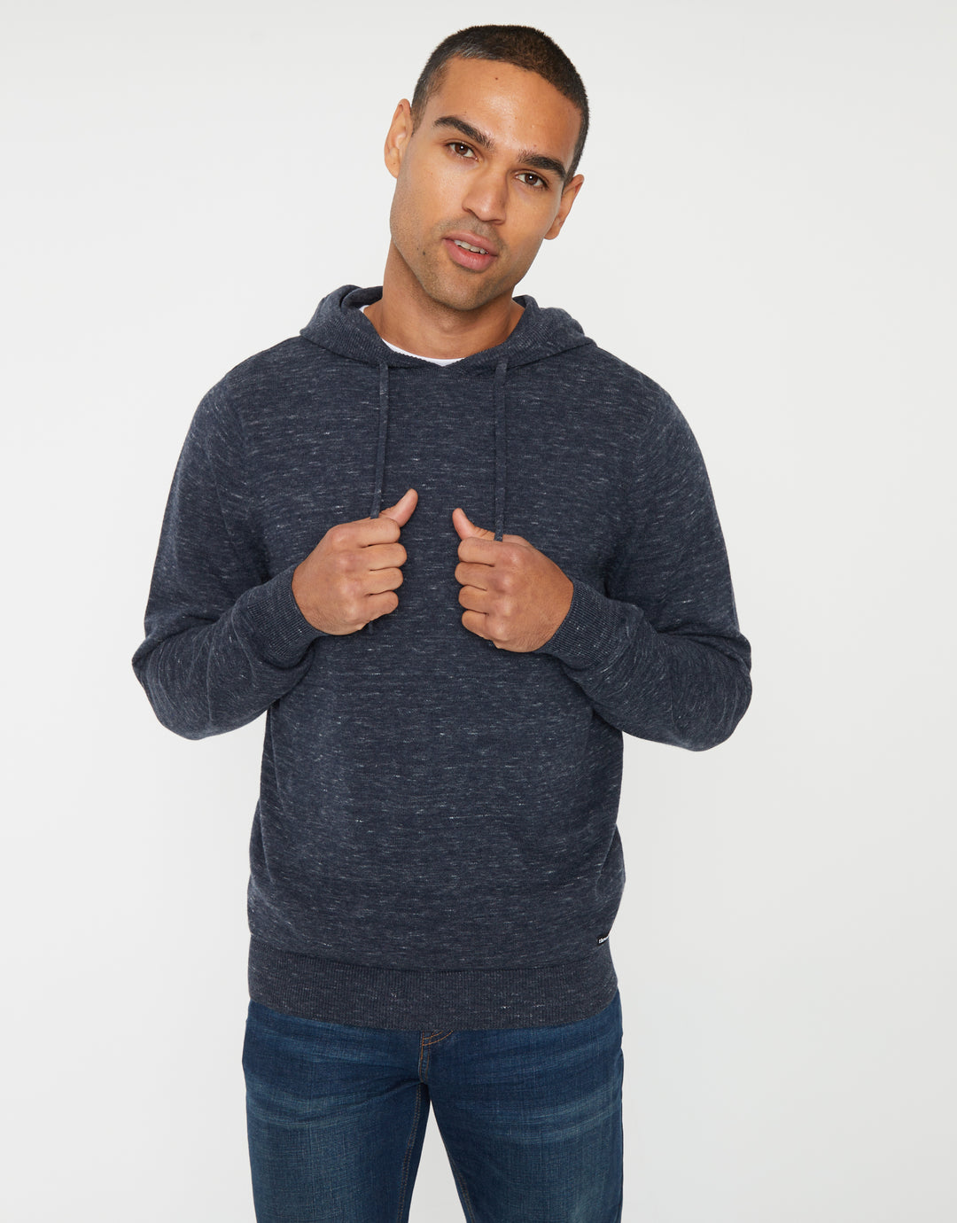 Navy Space Dye Knitted Hoodie