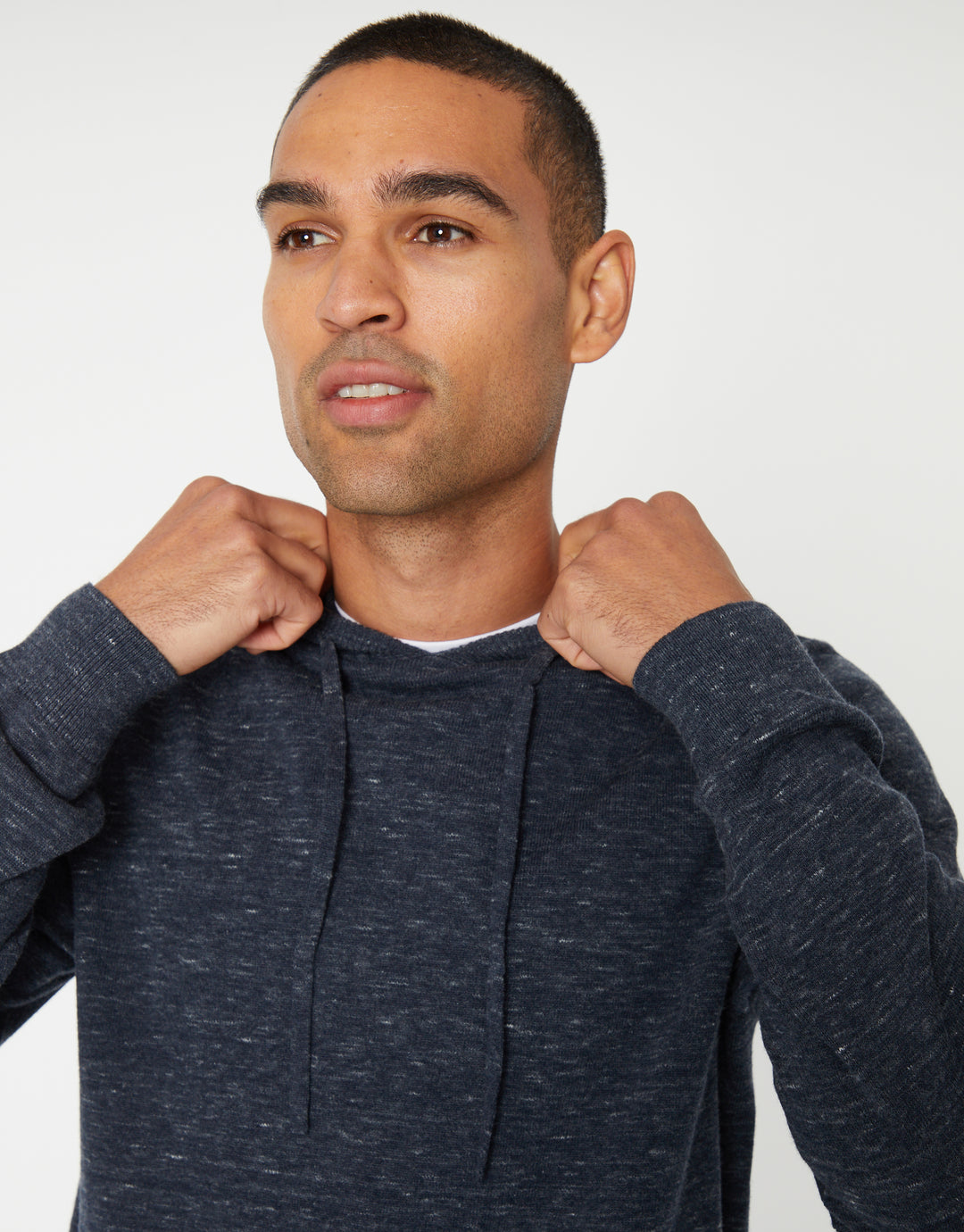 Navy Space Dye Knitted Hoodie