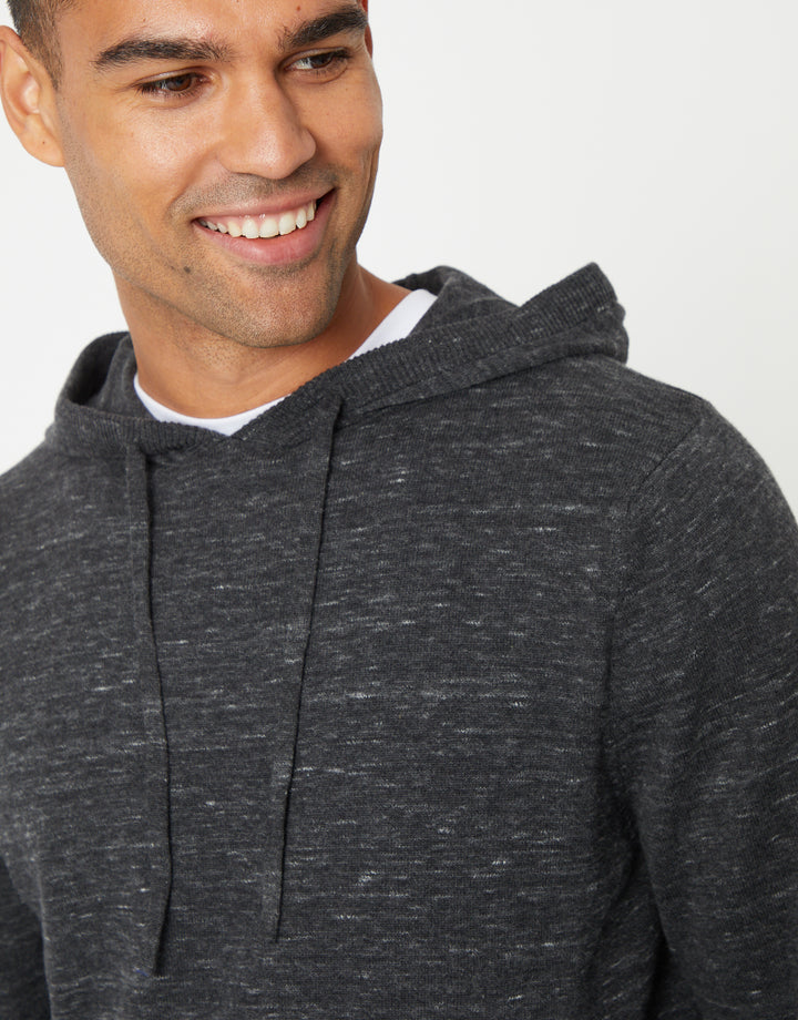 Charcoal Grey Space Dye Knitted Hoodie