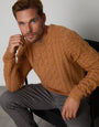 Camel Brown Cable Knit Detail Crew Neck Jumper