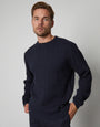 Navy Ribbed Cable Knit Crew Neck Jumper