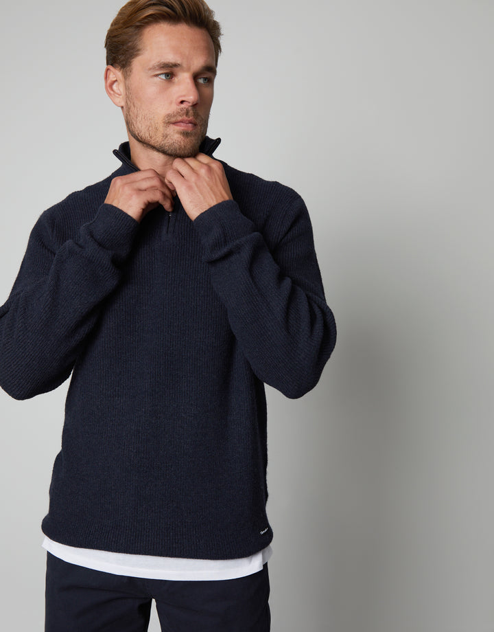 Navy Quarter Zip Knitted Jumper