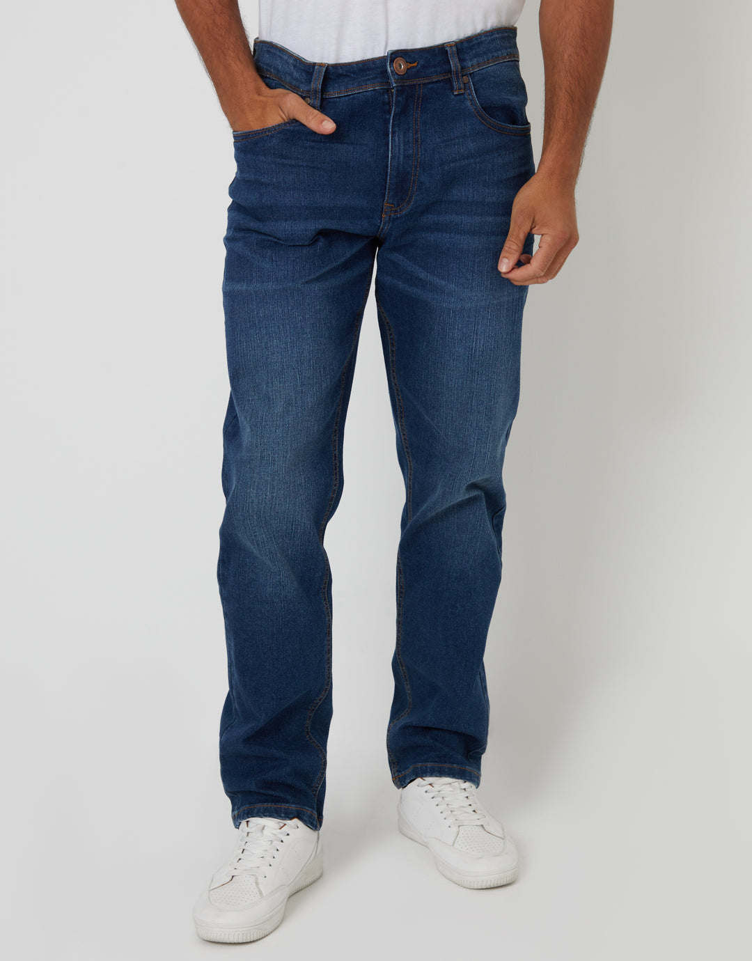 Threadbare Straight Leg Jeans in Mid Wash - front view