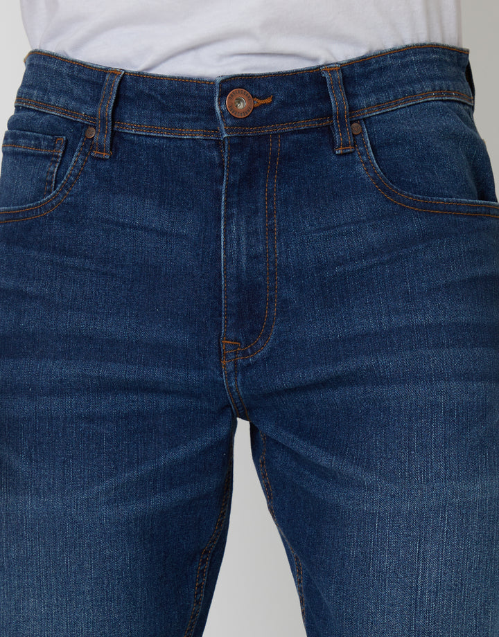 Threadbare Straight Leg Jeans in Mid Wash - front detail view