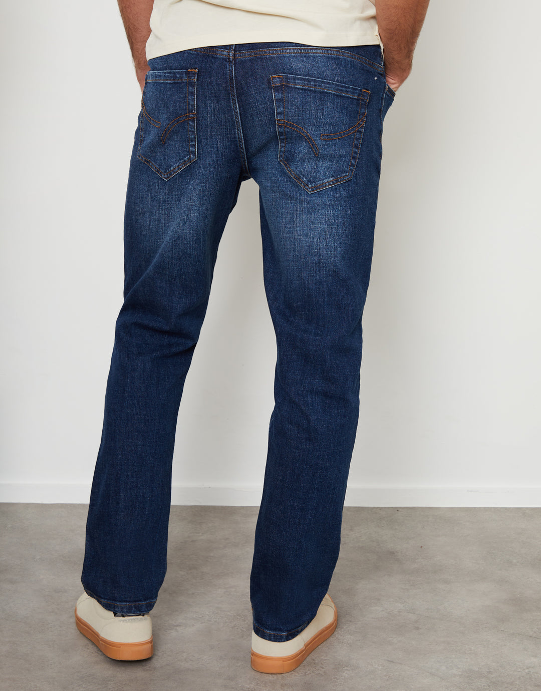 Mid Wash Stretch Heritage Straight Leg Jeans