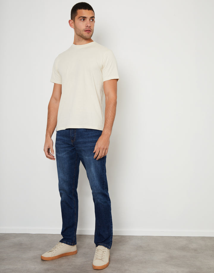 Mid Wash Stretch Heritage Straight Leg Jeans