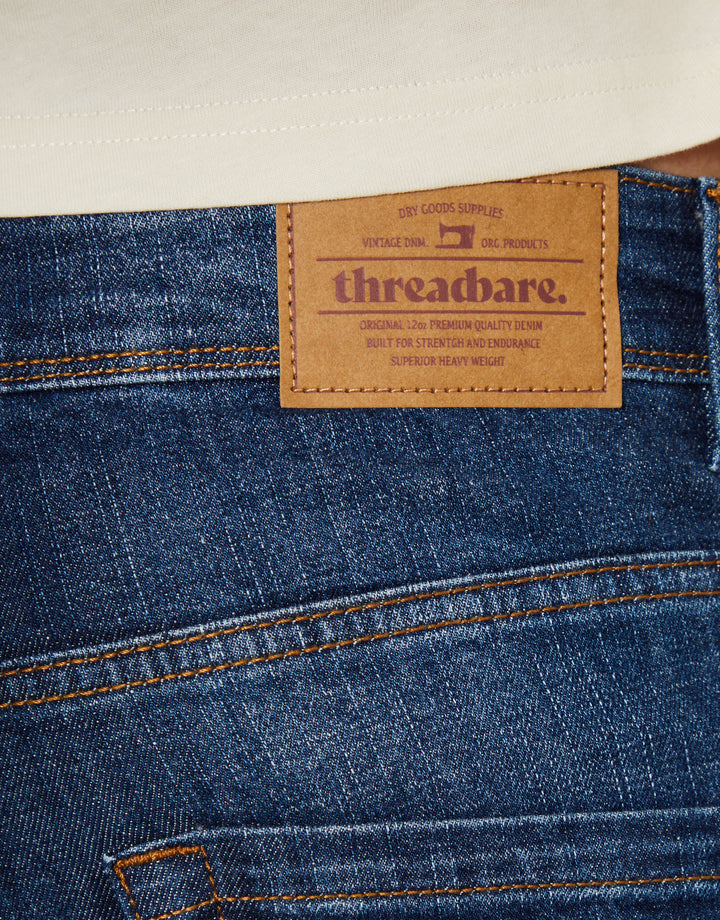 Mid Wash Stretch Heritage Straight Leg Jeans