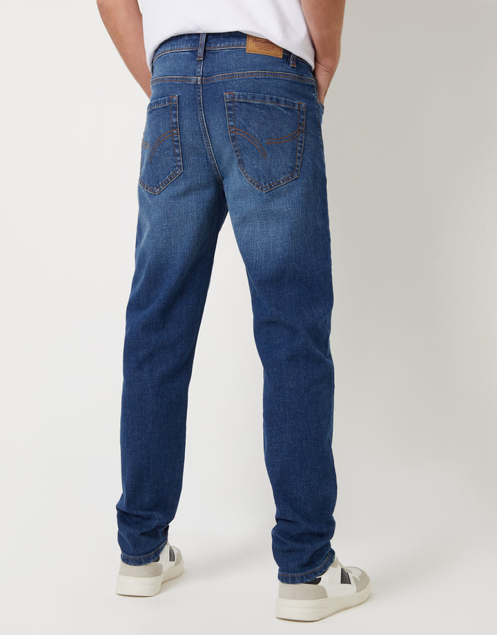 Mid Wash Stretch Heritage Tapered Jeans