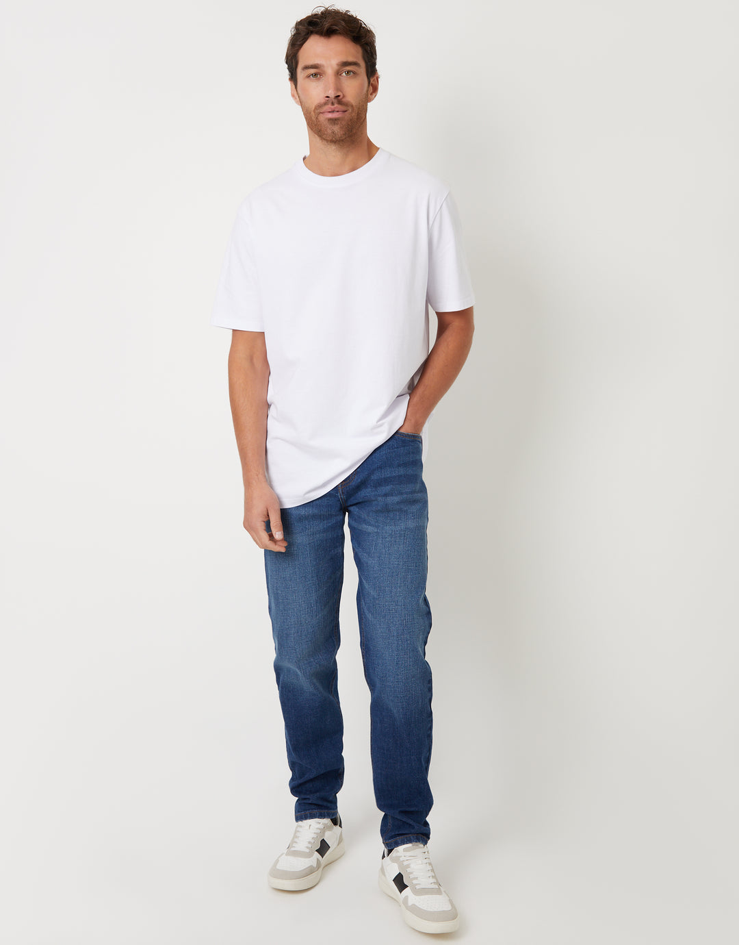Mid Wash Stretch Heritage Tapered Jeans