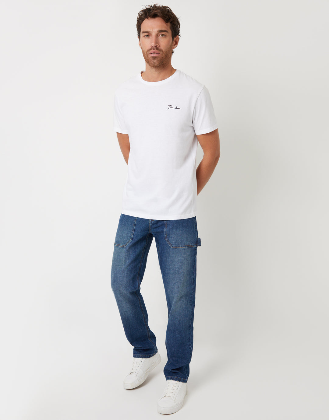 Mid Wash Stretch Straight Leg Carpenter Jeans
