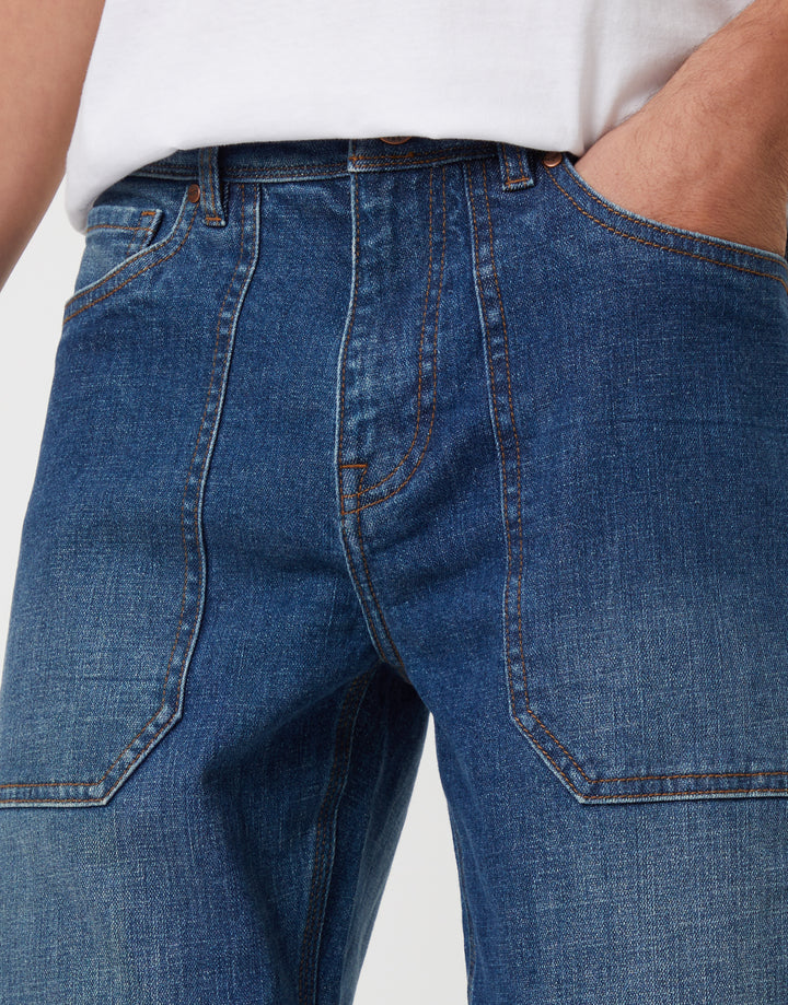 Mid Wash Stretch Straight Leg Carpenter Jeans