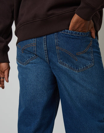 Threadbare Baggy Fit Jeans in Mid Wash - back pockets close up