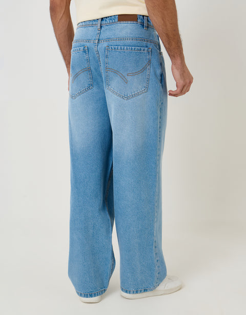 Threadbare Baggy Fit Jeans in Bleach Wash - back view