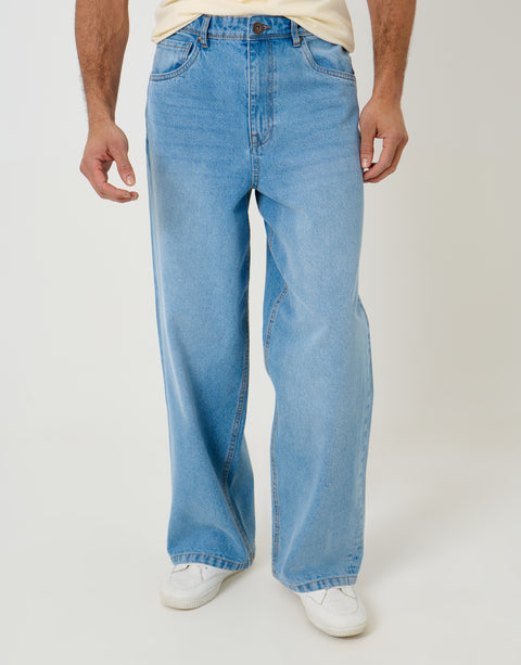 Threadbare Baggy Fit Jeans in Bleach Wash - front view