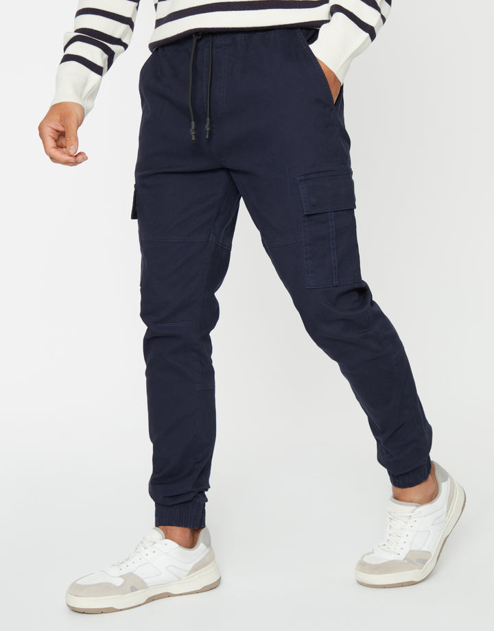 Navy Slim Fit Cargo Trousers