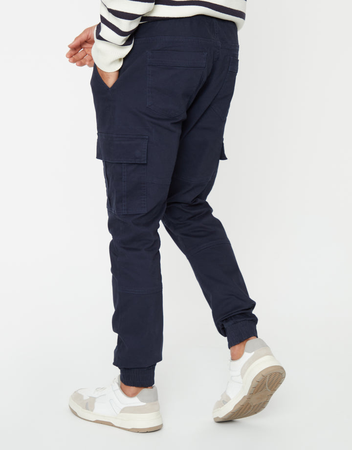 Navy Slim Fit Cargo Trousers