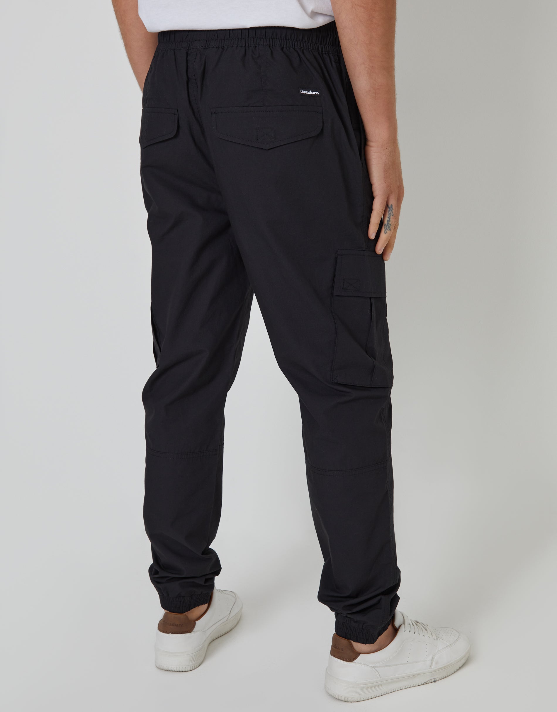 black woven twill tie detail velcro waist cargos