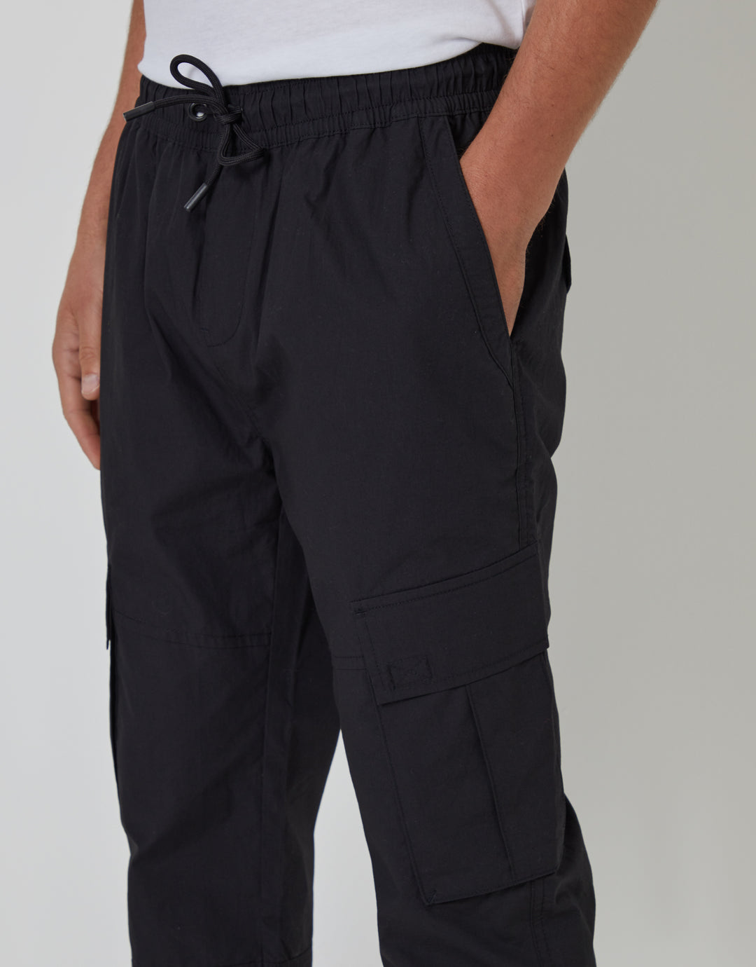 Black Elasticated Waist Cargo Trousers