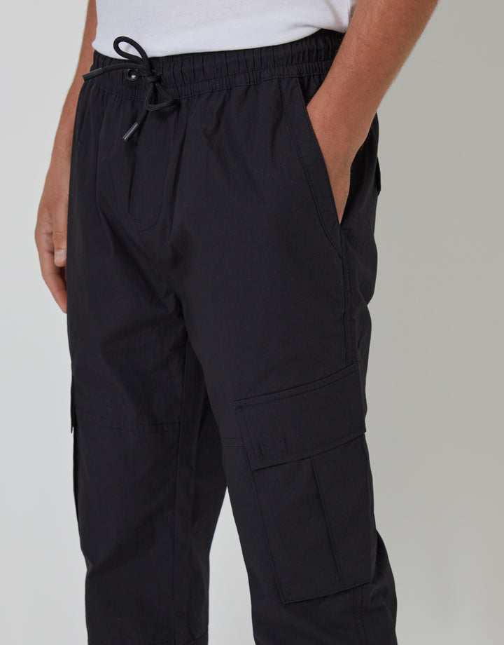 Black Elasticated Waist Cargo Trousers