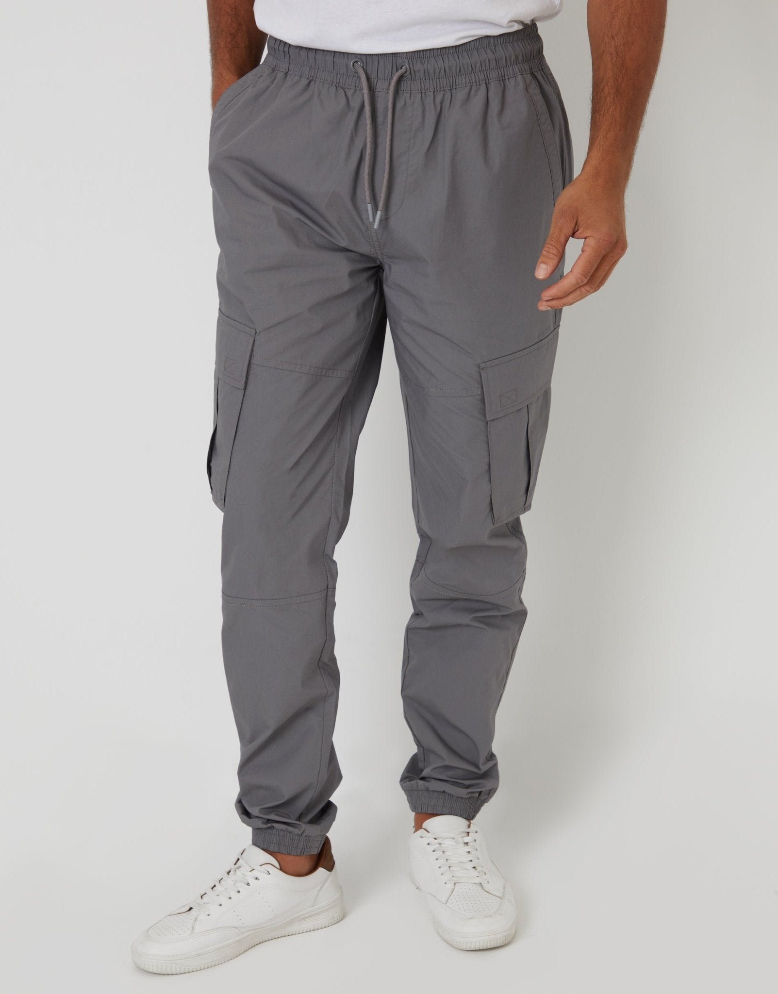 VIBES Men's Cargo Combat Pants - Elasticated Woven With Cuffed Hem & Stretch Waistband