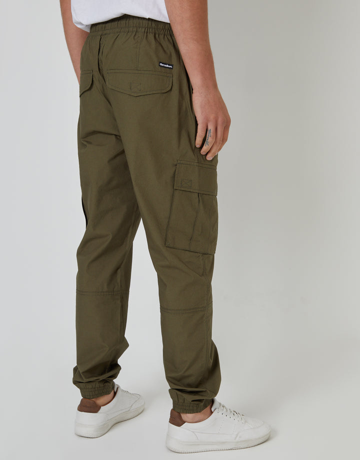 Khaki Green Elasticated Waist Cargo Trousers