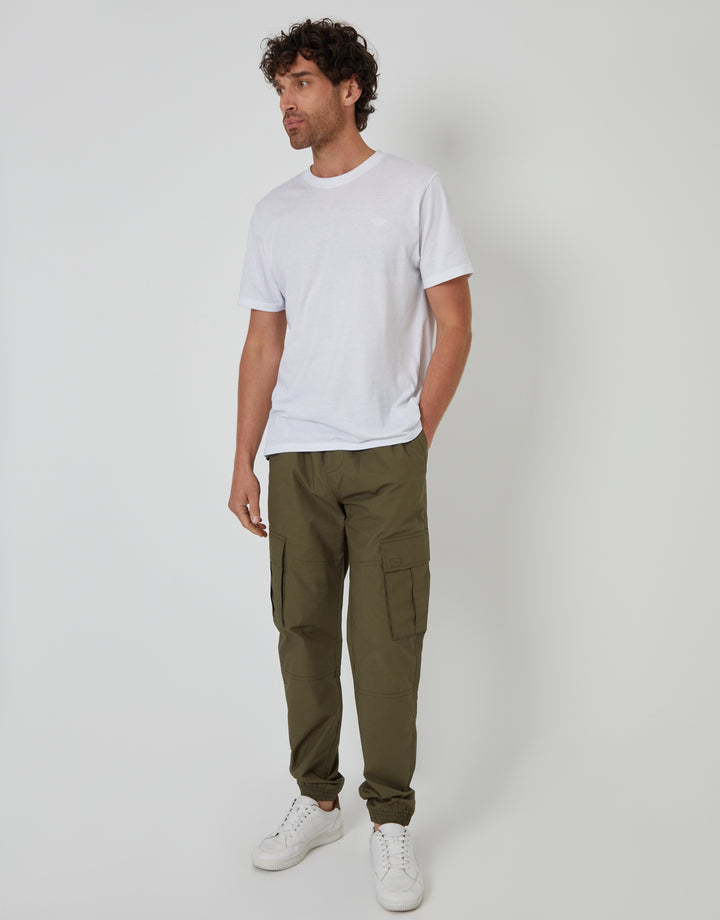 Khaki Green Elasticated Waist Cargo Trousers