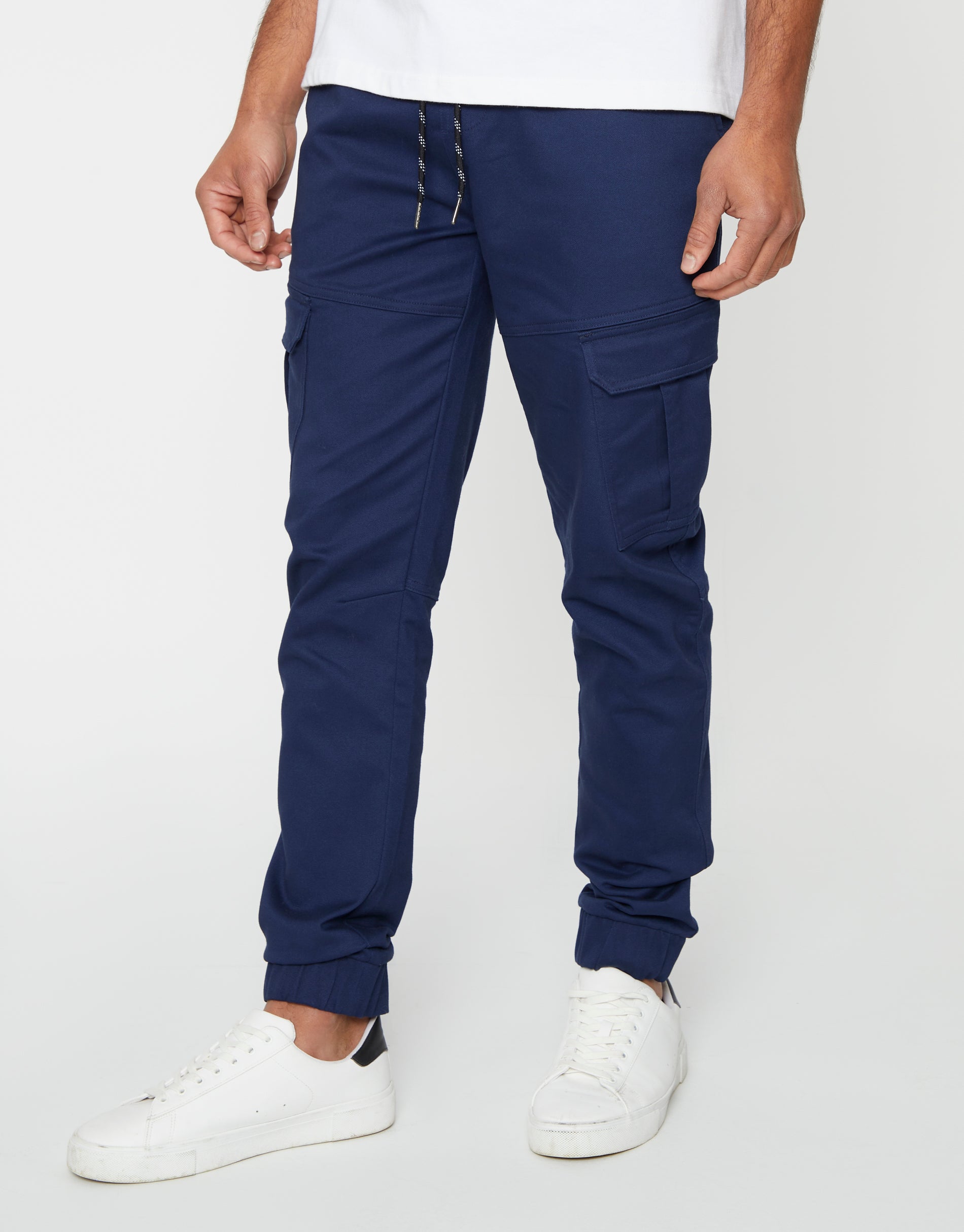 Men s Navy Blue Cargo Pocket Jogger Style Pull On Cuffed Utility