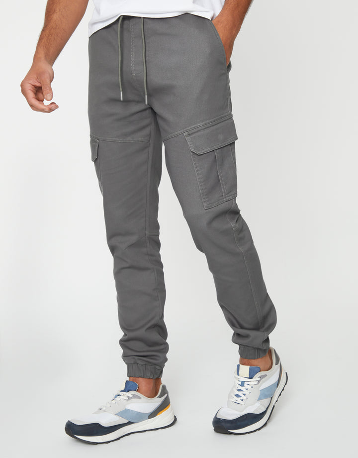 Slate Grey Slim Fit Cargo Pocket Jogger Style Trousers