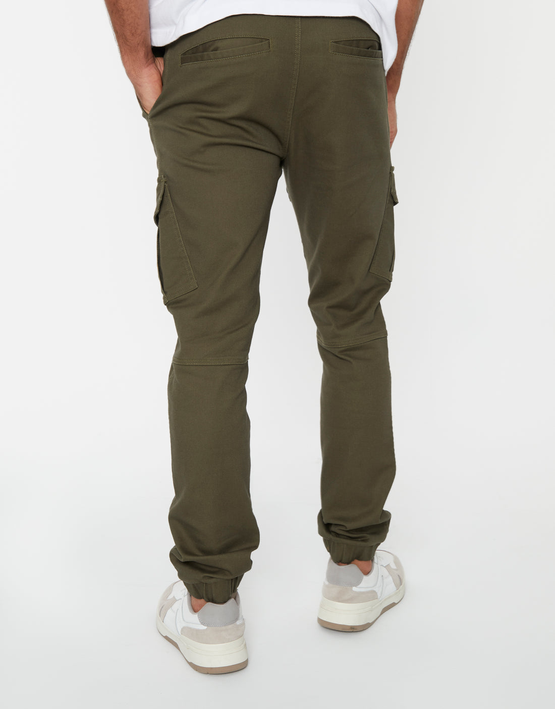 Men's Khaki Cargo Pocket Jogger Style Pull-On Cuffed Utility Trousers ...
