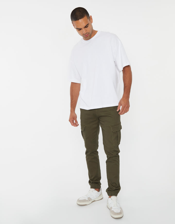Khaki Green Slim Fit Cargo Pocket Jogger Style Trousers
