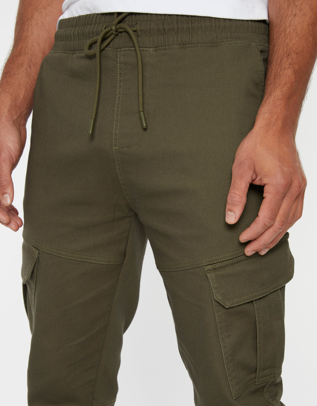 Khaki Green Slim Fit Cargo Pocket Jogger Style Trousers