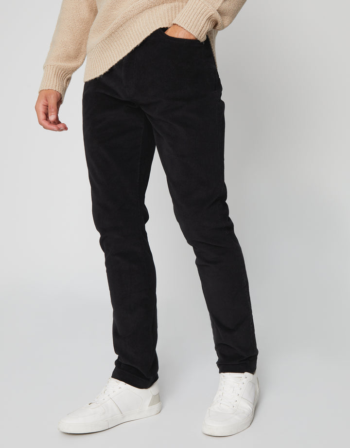 Black Corduroy 5 Pocket Trousers