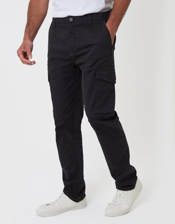 Threadbare Slim Fit Cargo Style Trouser in Black - front view