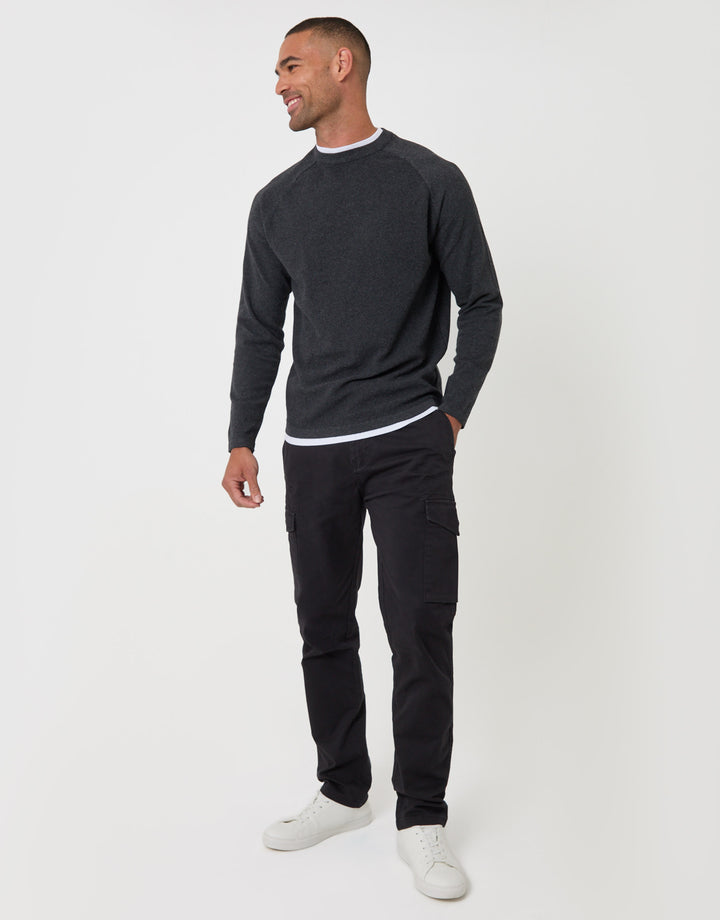 Threadbare Slim Fit Cargo Style Trouser in Black - full outfit view