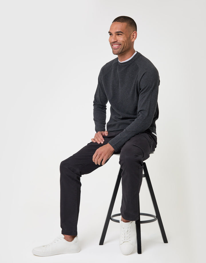 Threadbare Slim Fit Cargo Style Trouser in Black - sat down