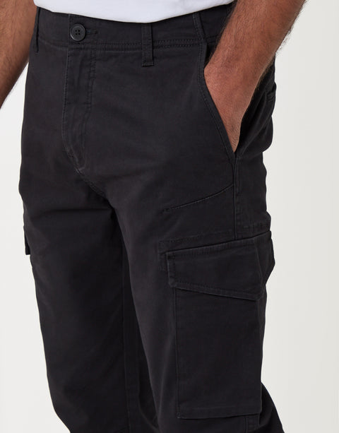 Threadbare Slim Fit Cargo Style Trouser in Black - pocket detail view