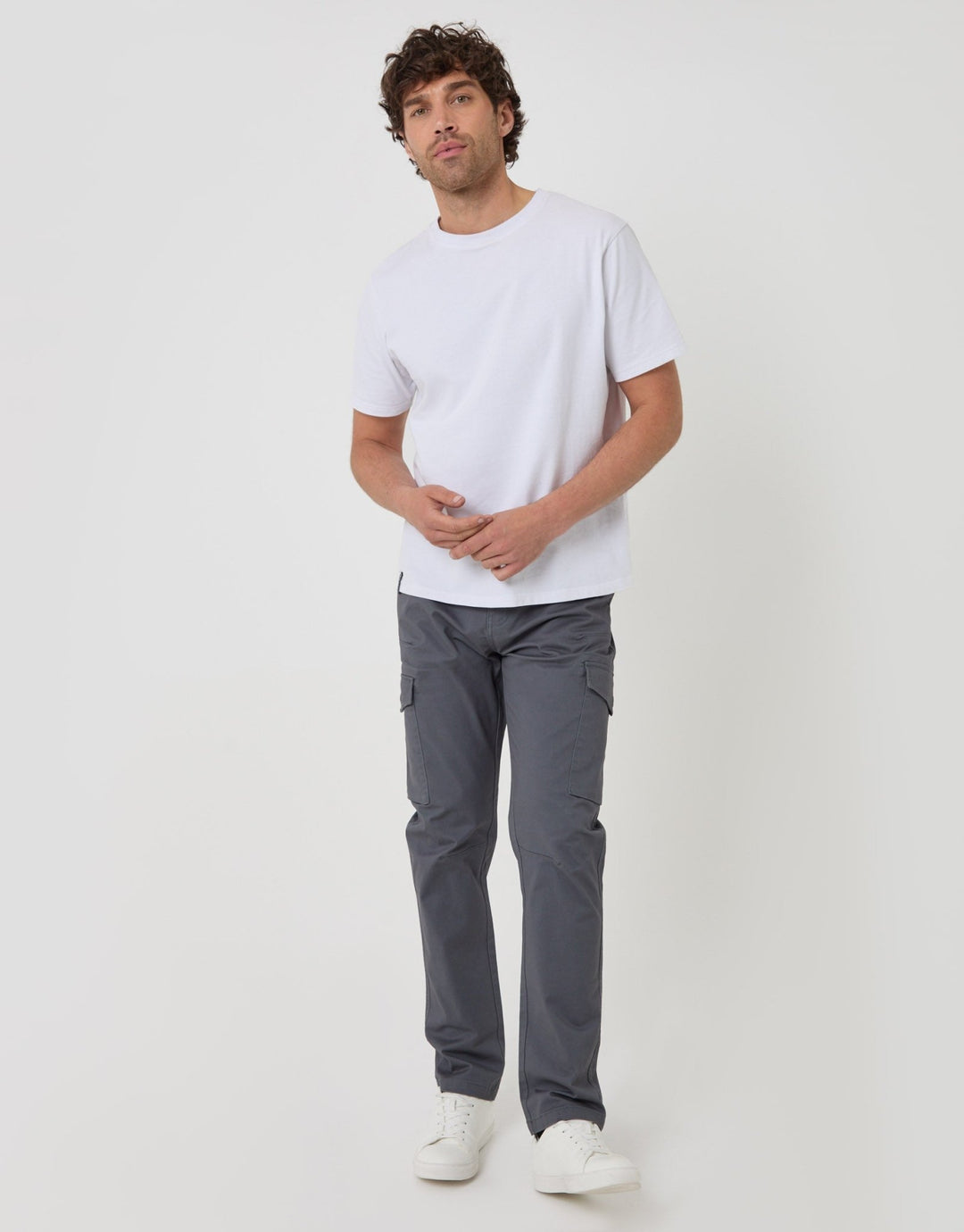 Threadbare Slim Fit Cargo Style Trousers in Dark Grey - full body