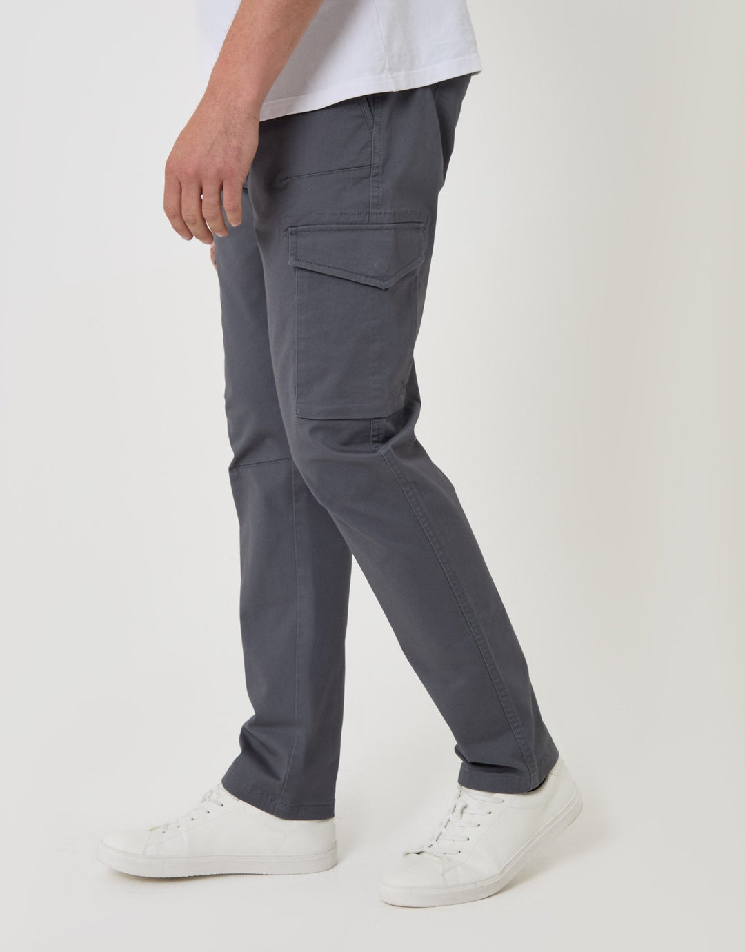 Threadbare Slim Fit Cargo Style Trousers in Dark Grey - front view
