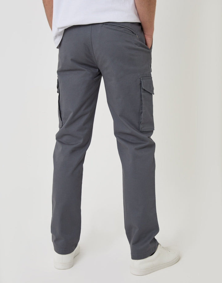 Threadbare Slim Fit Cargo Style Trousers in Dark Grey - back view