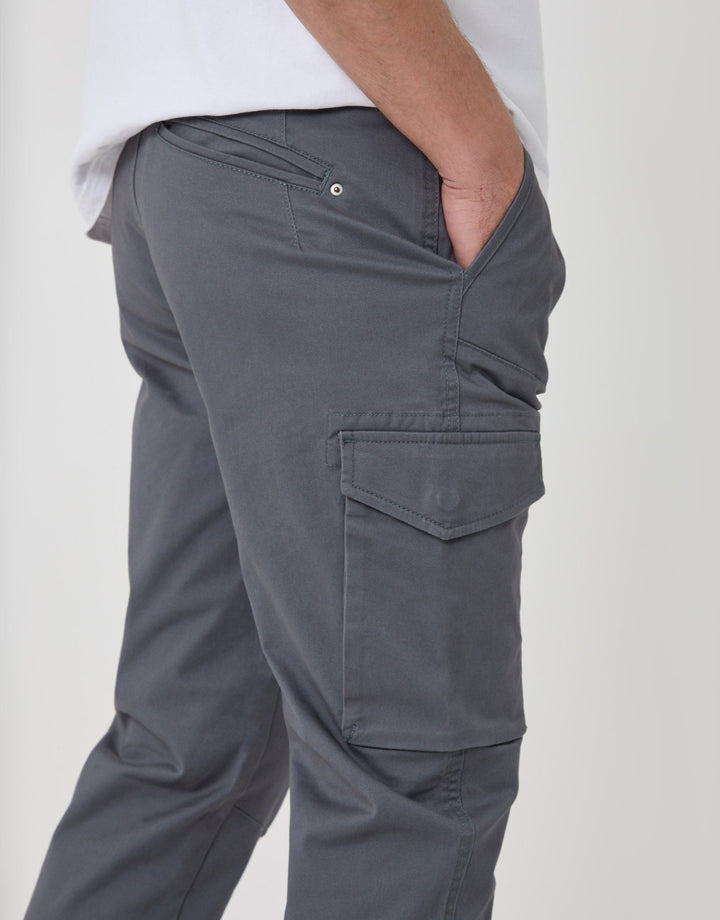 Threadbare Slim Fit Cargo Style Trousers in Dark Grey - detail