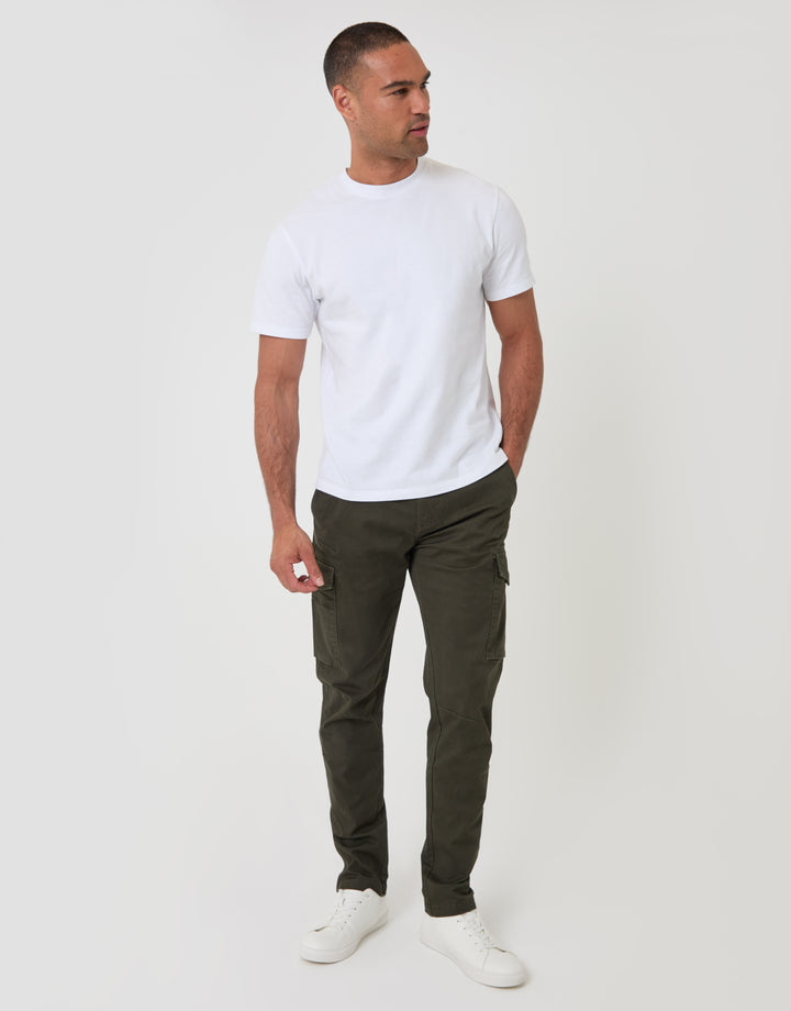 Threadbare Slim Fit Cargo Style Trousers in Forest Green - full body