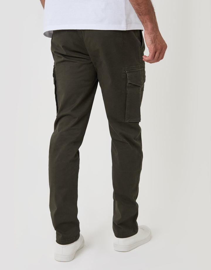 Threadbare Slim Fit Cargo Style Trousers in Forest Green - back view