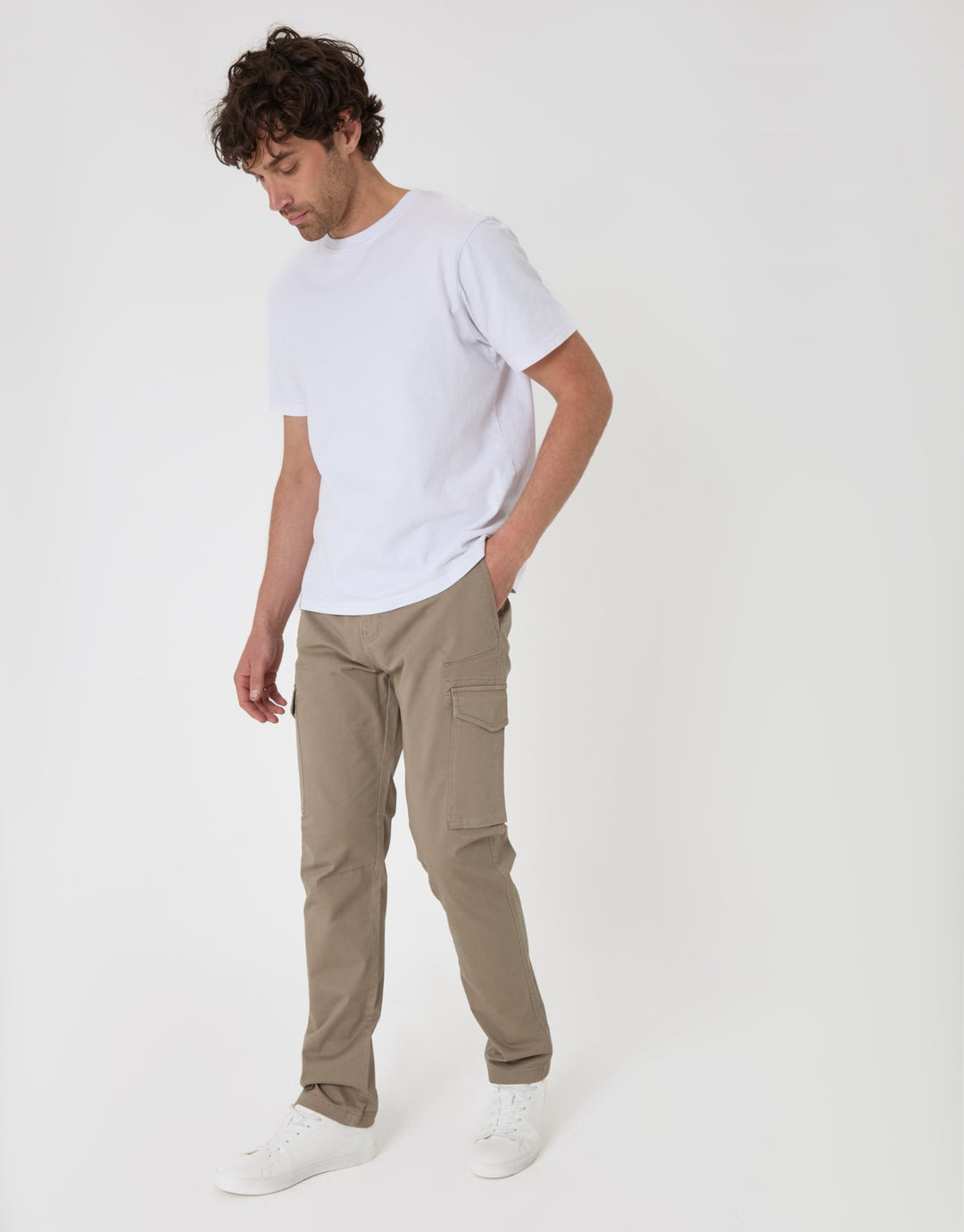 Threadbare Slim Fit Cargo Style Trousers in Taupe - full body