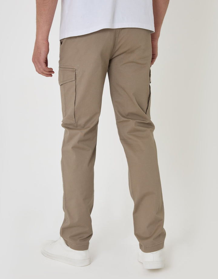 Threadbare Slim Fit Cargo Style Trousers in Taupe - back view