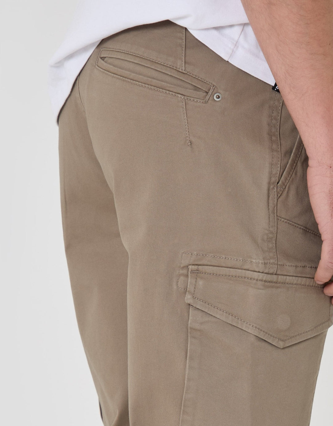 Threadbare Slim Fit Cargo Style Trousers in Taupe - detail
