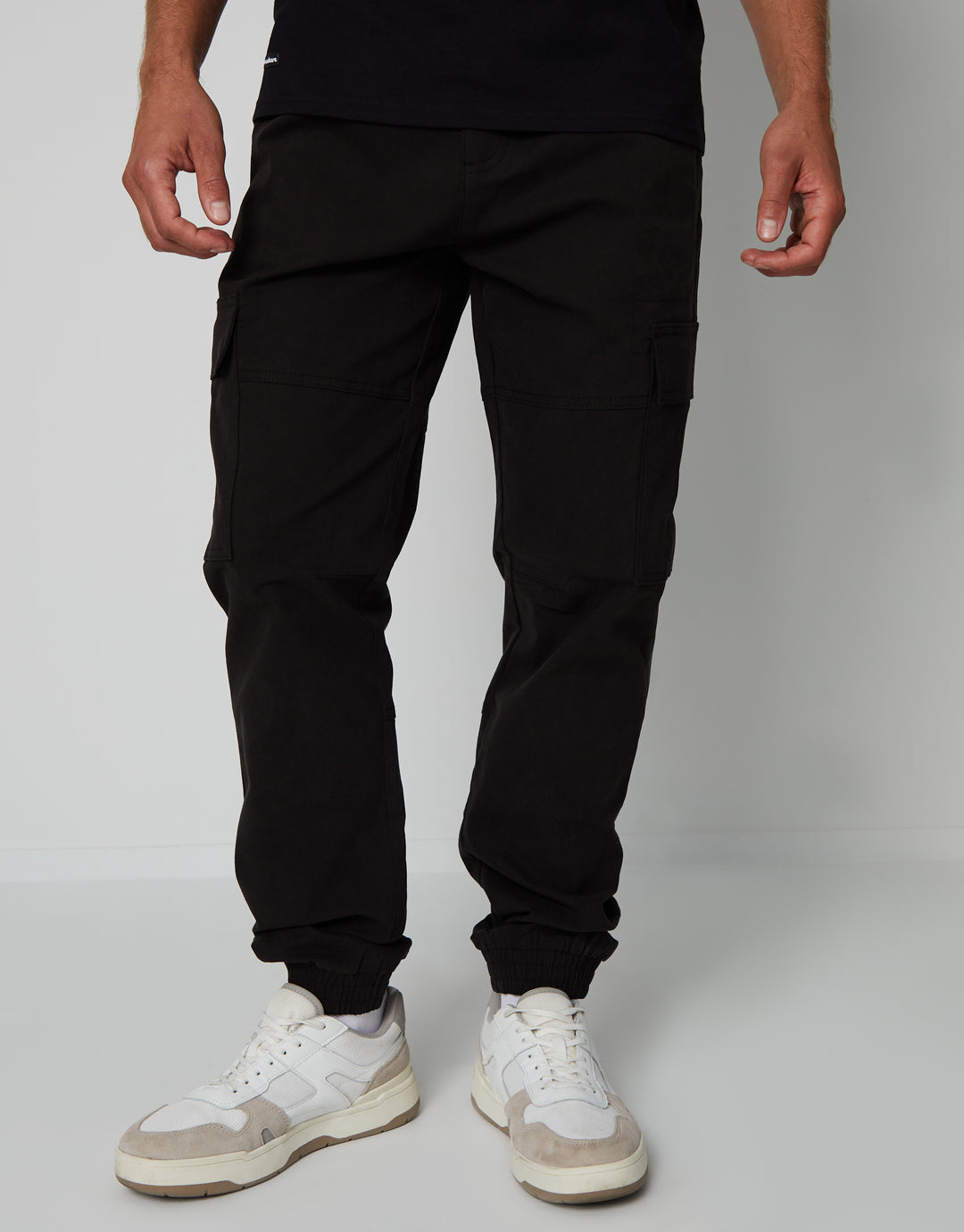 Black Jogger Style Cargo Trousers