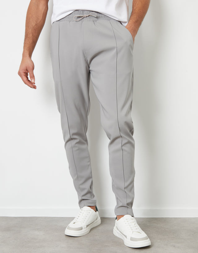 Threadbare Luxe Men's Light Grey Pull-On Seam Detail Trousers